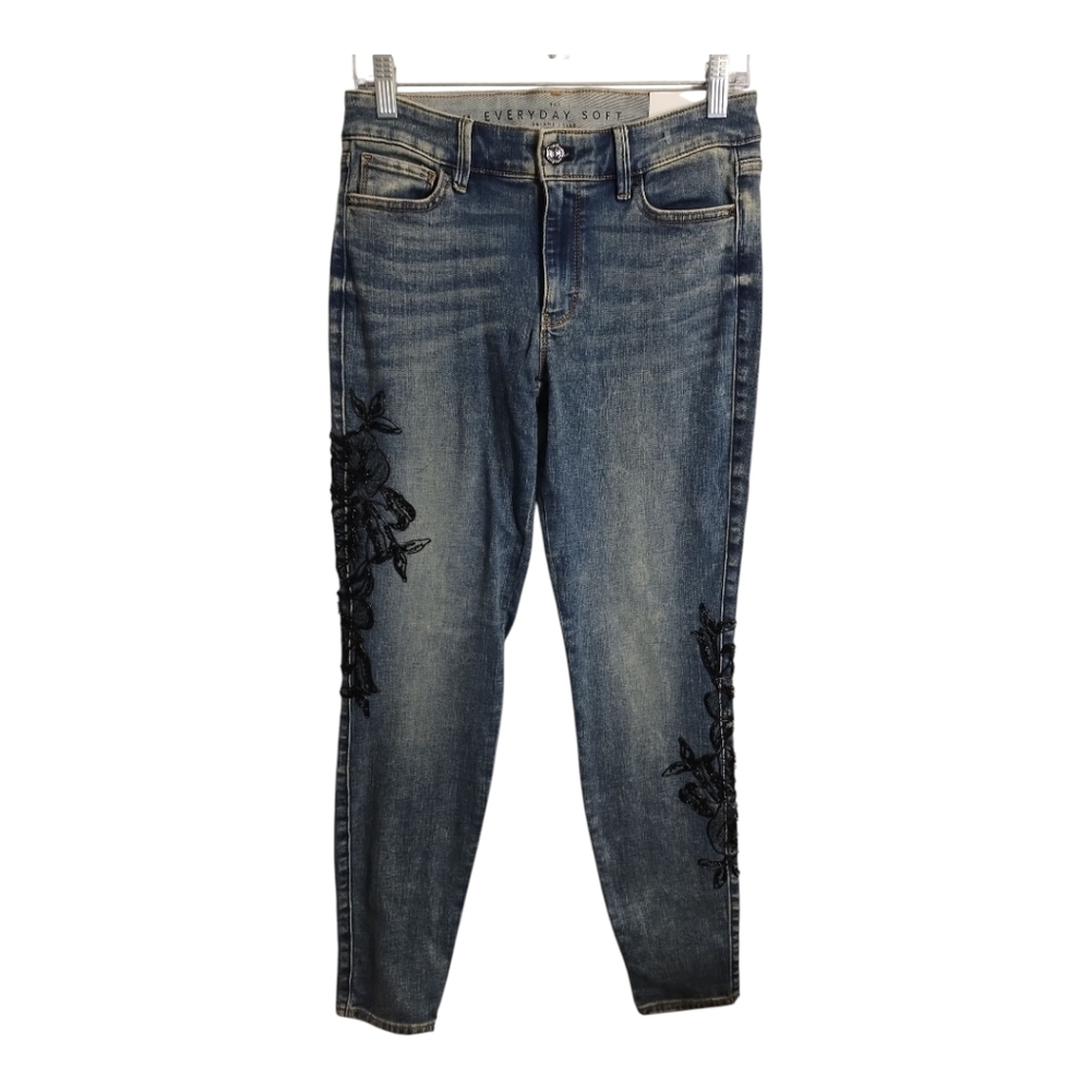 WHBM Midrise Everyday Soft‎ Stitch Skinny Ankle Embellished Boho Preppy Jean 4L